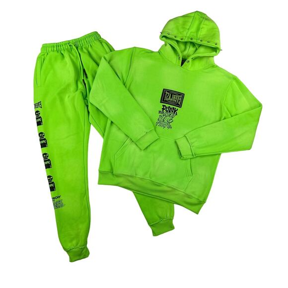 Everlast x Overthrow - PUNK! Hoodie and Bones Sweatpants in Neon Green - Picture 1 of 8